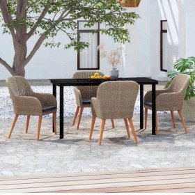 Juego de comedor de jardín 5 piezas con cojines marrón en Conjuntos de jardín | Comprar online en Foro24
