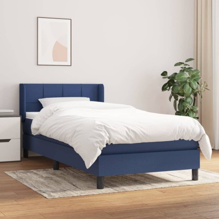 Cama box spring con colchón tela azul 90x190 cm