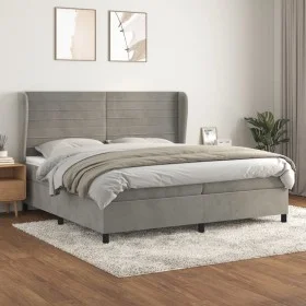 Box spring bed with light gray velvet mattress 200x200 cm by , Beds and slatted bases - Ref: Foro24-3129291, Price: 650,93 €,...