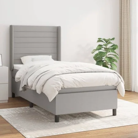 Box spring bed with light gray fabric mattress 90x200 cm by , Beds and slatted bases - Ref: Foro24-3131481, Price: 336,34 €, ...