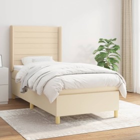 Box spring bed with cream fabric mattress 100x200 cm by , Beds and slatted bases - Ref: Foro24-3132054, Price: 357,53 €, Disc...