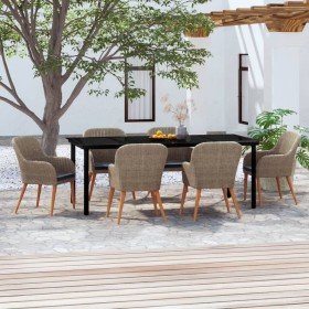 Juego de comedor para jardín 7 piezas con cojines marrón Juego de comedor para jardín 7 piezas con cojines marrón