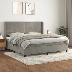 Box spring bed with light gray velvet mattress 200x200 cm by , Beds and slatted bases - Ref: Foro24-3132759, Price: 594,68 €,...