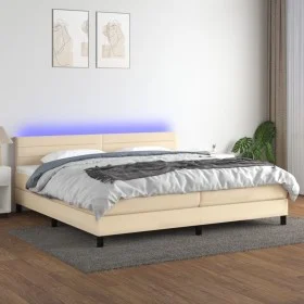Box spring bed mattress and LED lights cream fabric 200x200 cm by , Beds and slatted bases - Ref: Foro24-3133266, Price: 575,...
