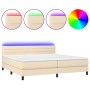 Box spring bed mattress and LED lights cream fabric 200x200 cm by , Beds and slatted bases - Ref: Foro24-3133266, Price: 563,...