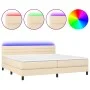 Box spring bed mattress and LED lights cream fabric 200x200 cm by , Beds and slatted bases - Ref: Foro24-3133266, Price: 575,...