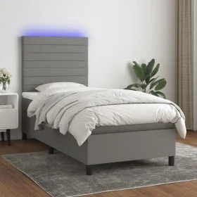 Box spring bed mattress and LED lights dark gray fabric 90x190 cm by , Beds and slatted bases - Ref: Foro24-3134918, Price: 3...