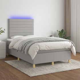 Cama box spring con colchón tela y LED gris claro 120x200 cm