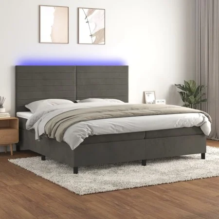 Box spring bed with mattress and LED dark gray velvet 200x200 cm by , Beds and slatted bases - Ref: Foro24-3136204, Price: 58...