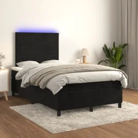 Box spring bed with mattress and LED black velvet 120x200 cm by , Beds and slatted bases - Ref: Foro24-3136175, Price: 402,70...