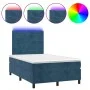 Box spring bed with mattress and LED dark blue velvet 120x200 cm by , Beds and slatted bases - Ref: Foro24-3136177, Price: 41...