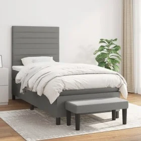 Box spring bed with dark gray fabric mattress 90x190 cm by , Beds and slatted bases - Ref: Foro24-3136638, Price: 342,33 €, D...