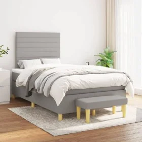 Box spring bed with light gray fabric mattress 120x200 cm by , Beds and slatted bases - Ref: Foro24-3137221, Price: 436,07 €,...