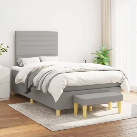 Box spring bed with light gray fabric mattress 120x200 cm by , Beds and slatted bases - Ref: Foro24-3137221, Price: 436,07 €,...
