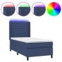 Box spring bed mattress and LED lights blue fabric 90x200 cm by , Beds and slatted bases - Ref: Foro24-3138371, Price: 354,14...