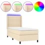 Box spring bed mattress and LED lights cream fabric 100x200 cm by , Beds and slatted bases - Ref: Foro24-3138378, Price: 364,...