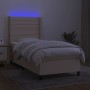 Box spring bed mattress and LED lights cream fabric 100x200 cm by , Beds and slatted bases - Ref: Foro24-3138378, Price: 356,...