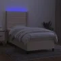 Box spring bed mattress and LED lights cream fabric 100x200 cm by , Beds and slatted bases - Ref: Foro24-3138378, Price: 364,...