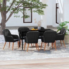 Juego de comedor de jardín 7 piezas con cojines negro Juego de comedor de jardín 7 piezas con cojines negro