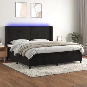 Box spring bed with mattress and LED black velvet 200x200 cm by , Beds and slatted bases - Ref: Foro24-3139645, Price: 630,86...