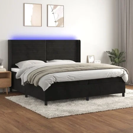 Box spring bed with mattress and LED black velvet 200x200 cm by , Beds and slatted bases - Ref: Foro24-3139645, Price: 630,86...
