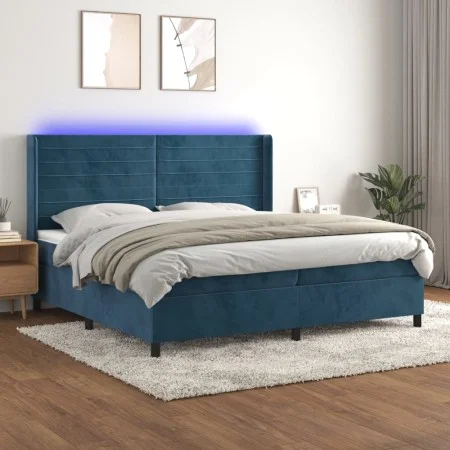 Box spring bed with mattress and LED dark blue velvet 200x200 cm by , Beds and slatted bases - Ref: Foro24-3139647, Price: 65...