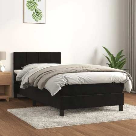 Box spring bed with black synthetic leather mattress 90x190 cm by , Beds and slatted bases - Ref: Foro24-3141277, Price: 279,...