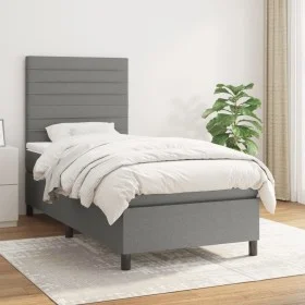 Box spring bed with dark gray fabric mattress 100x200 cm by , Beds and slatted bases - Ref: Foro24-3141834, Price: 355,72 €, ...