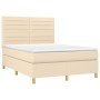 Cama box spring con colchón tela color crema 140x190 cm de , Camas y somieres - Ref: Foro24-3142414, Precio: 496,57 €, Descue...