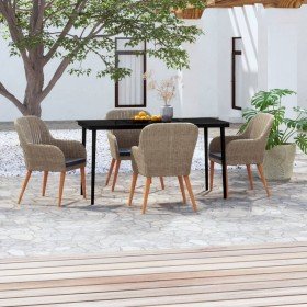 Juego de comedor de jardín 5 piezas con cojines marrón Juego de comedor de jardín 5 piezas con cojines marrón