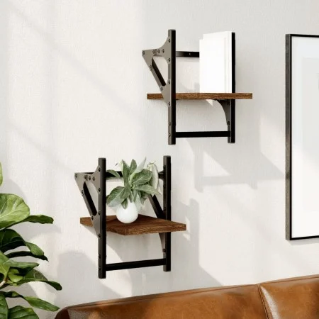 Estantes de pared con barras 2 uds marrón roble 20x25x30 cm de , Estantes y estanterías - Ref: Foro24-836232, Precio: 13,66 €...