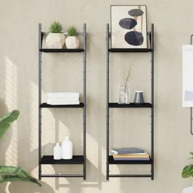 Wall shelves 3 levels with bars 2 pcs black 30x25x100 cm by , Shelves and shelves - Ref: Foro24-836258, Price: 33,32 €, Disco...