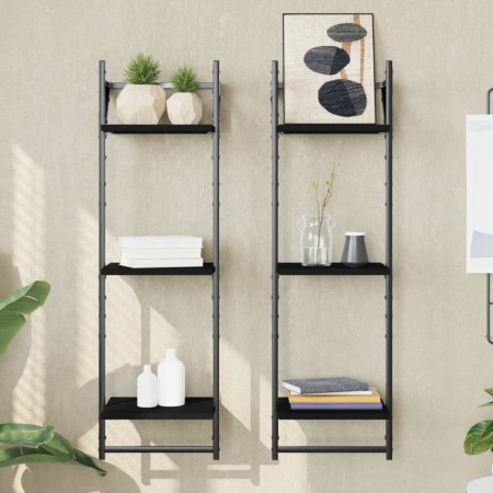 Wandregale 3 Ebenen mit Stangen 2 Stück schwarz 30x25x100 cm von , Regale und Regale - Ref: Foro24-836258, Preis: 33,67 €, Ra...