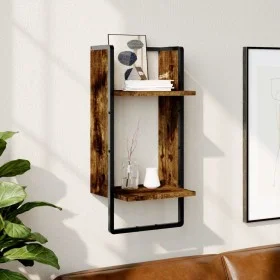 Estantes de pared con barra roble ahumado 30x25x65 cm de , Estantes y estanterías - Ref: Foro24-836300, Precio: 23,60 €, Desc...