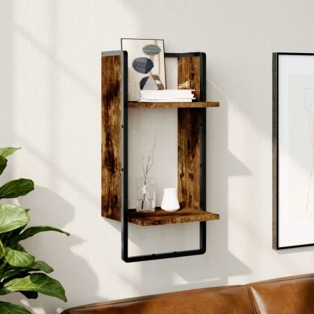 Estantes de pared con barra roble ahumado 30x25x65 cm de , Estantes y estanterías - Ref: Foro24-836300, Precio: 23,60 €, Desc...