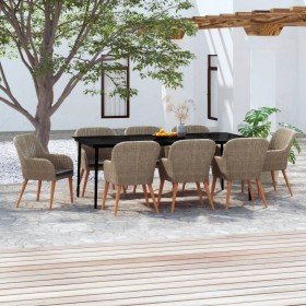 Juego de comedor de jardín 9 piezas y cojines marrón