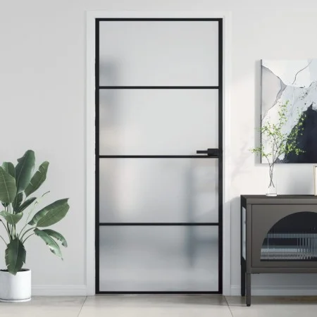 Puerta interior delgada negra vidrio y aluminio 93x201,5 cm de , Puertas para el hogar - Ref: Foro24-155121, Precio: 201,59 €...