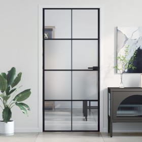 Puerta interior delgada negra vidrio y aluminio 93x201,5 cm