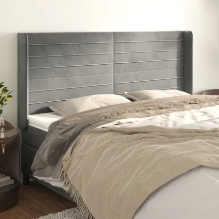 Headboard with light gray velvet ears 203x16x118/128 cm by , Headboards and footboards - Ref: Foro24-3119786, Price: 102,54 €...