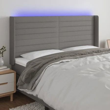 Dark gray fabric headboard with LED 203x16x118/128 cm by , Headboards and footboards - Ref: Foro24-3124211, Price: 128,27 €, ...