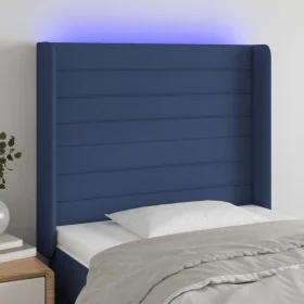 Blue fabric headboard with LED 93x16x118/128 cm by , Headboards and footboards - Ref: Foro24-3124176, Price: 81,08 €, Discoun...