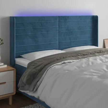 LED-Kopfteil aus dunkelblauem Samt, 203 x 16 x 118/128 cm von , Kopf- und Fußteile - Ref: Foro24-3124258, Preis: 123,99 €, Ra...
