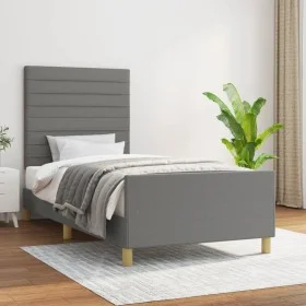 Bed frame with headboard in dark gray fabric 90x200 cm by , Beds and slatted bases - Ref: Foro24-3125107, Price: 131,83 €, Di...