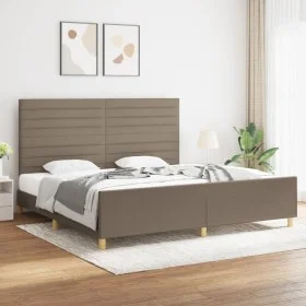 Bed frame with headboard in taupe gray fabric 200x200 cm by , Beds and slatted bases - Ref: Foro24-3125166, Price: 233,82 €, ...
