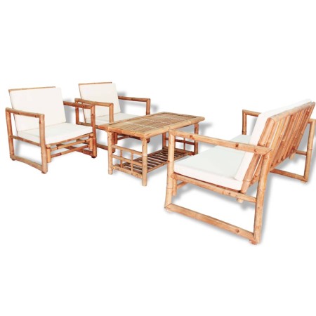 Set de muebles de jardín 4 piezas y cojines bambú de vidaXL, Conjuntos de jardín - Ref: Foro24-43159, Precio: 462,49 €, Descu...
