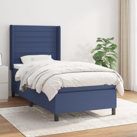 Cama box spring con colchón tela azul 90x190 cm