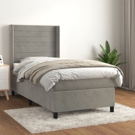 Cama box spring con colchón terciopelo gris claro 100x200 cm