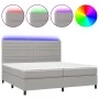 Cama box spring con colchón tela y LED gris claro 200x200 cm de , Camas y somieres - Ref: Foro24-3134981, Precio: 680,08 €, D...