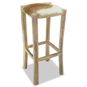 Taburete de cocina de cuero auténtico y madera de teca maciza de vidaXL, Taburetes de cocina - Ref: Foro24-244544, Precio: 13...