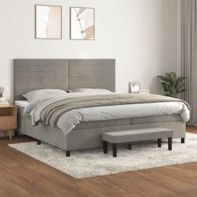 Box spring bed with light gray velvet mattress 200x200 cm by , Beds and slatted bases - Ref: Foro24-3137923, Price: 667,70 €,...